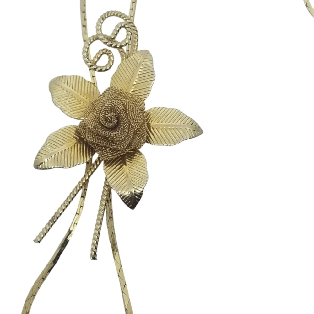 VINTAGE GOLDTONE & ROSE LARIAT NECKLACE - Picture 6 of 7